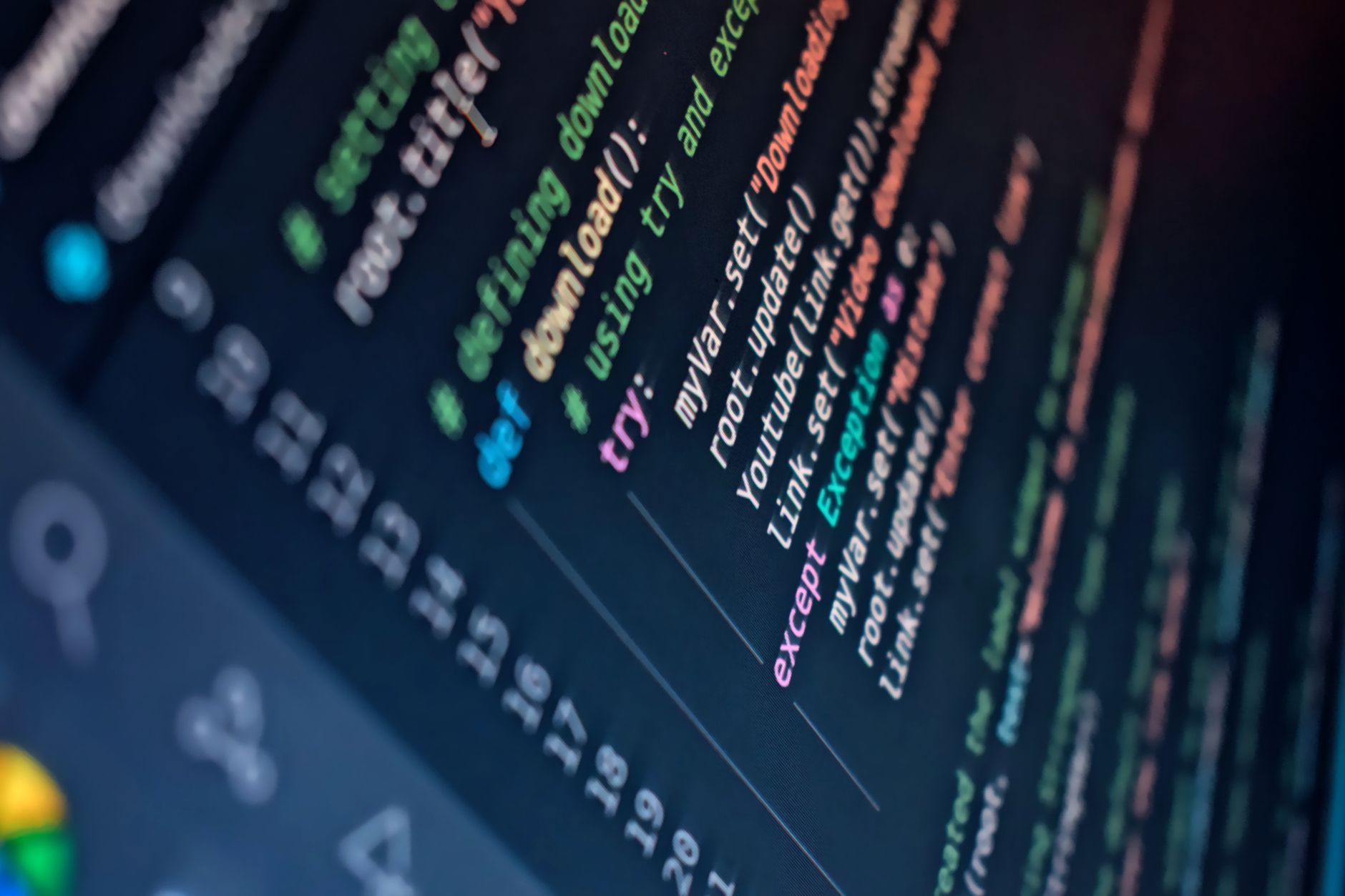 Close-up of colorful programming code on a computer screen