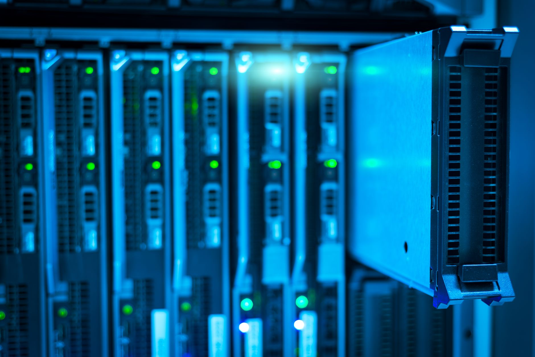 Server rack in a data center, representing a hosted remote MCP server running around the clock
